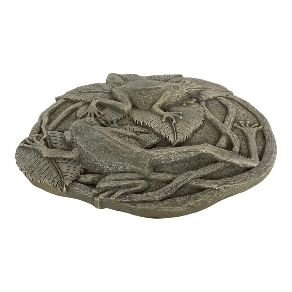 3D Frogs On Vines Round Hanging Step Stone Garden Plaque Decor Matte Slate Green - Picture 10 of 16
